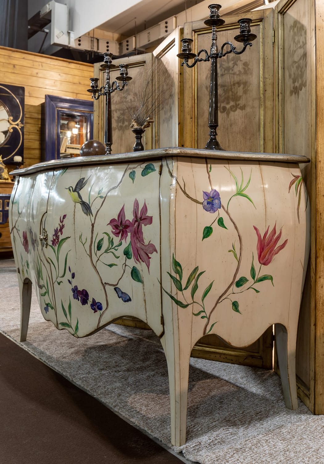 Wooden Louis XV style sideboard with painting