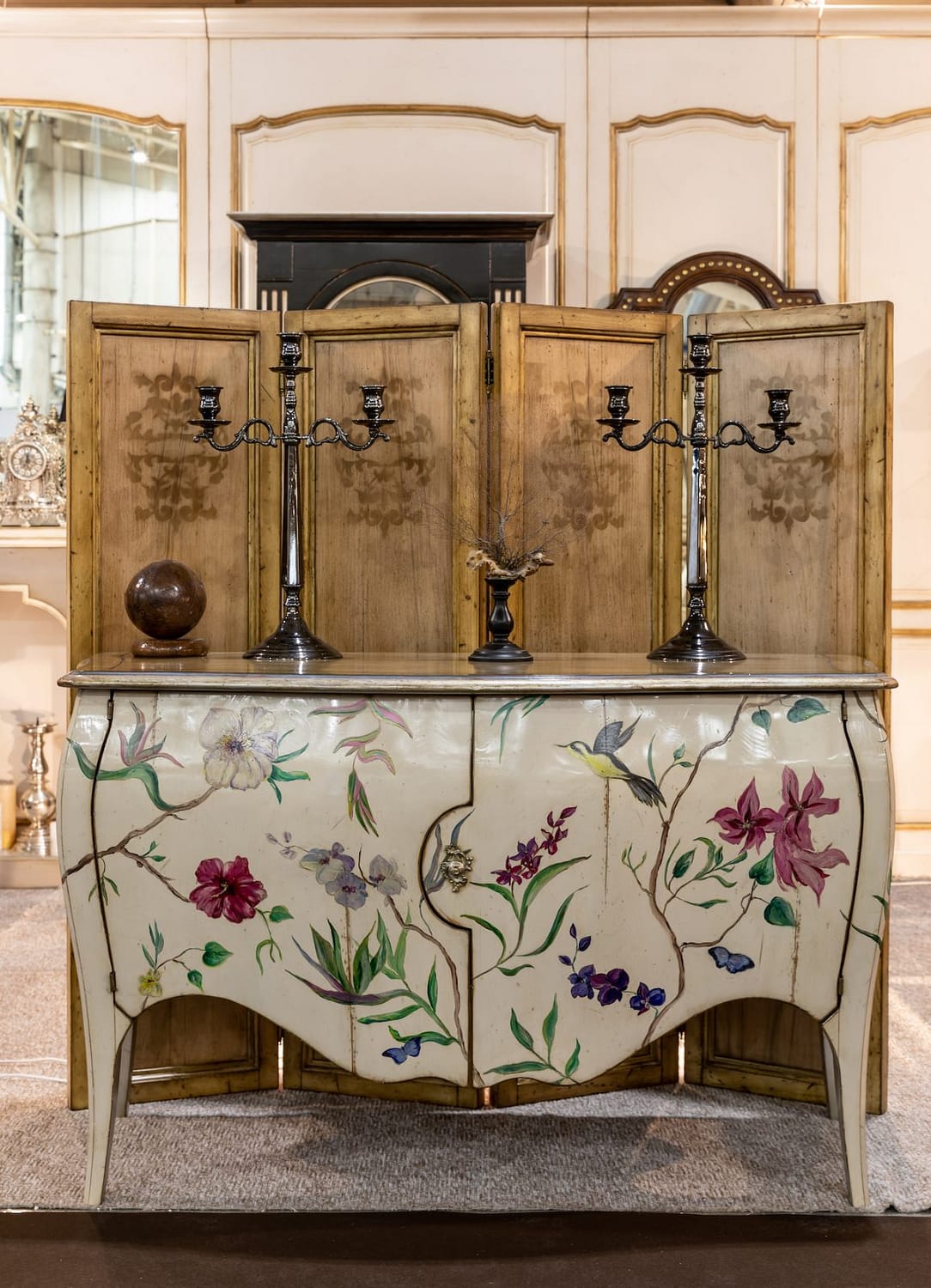 Wooden Louis XV style sideboard with painting