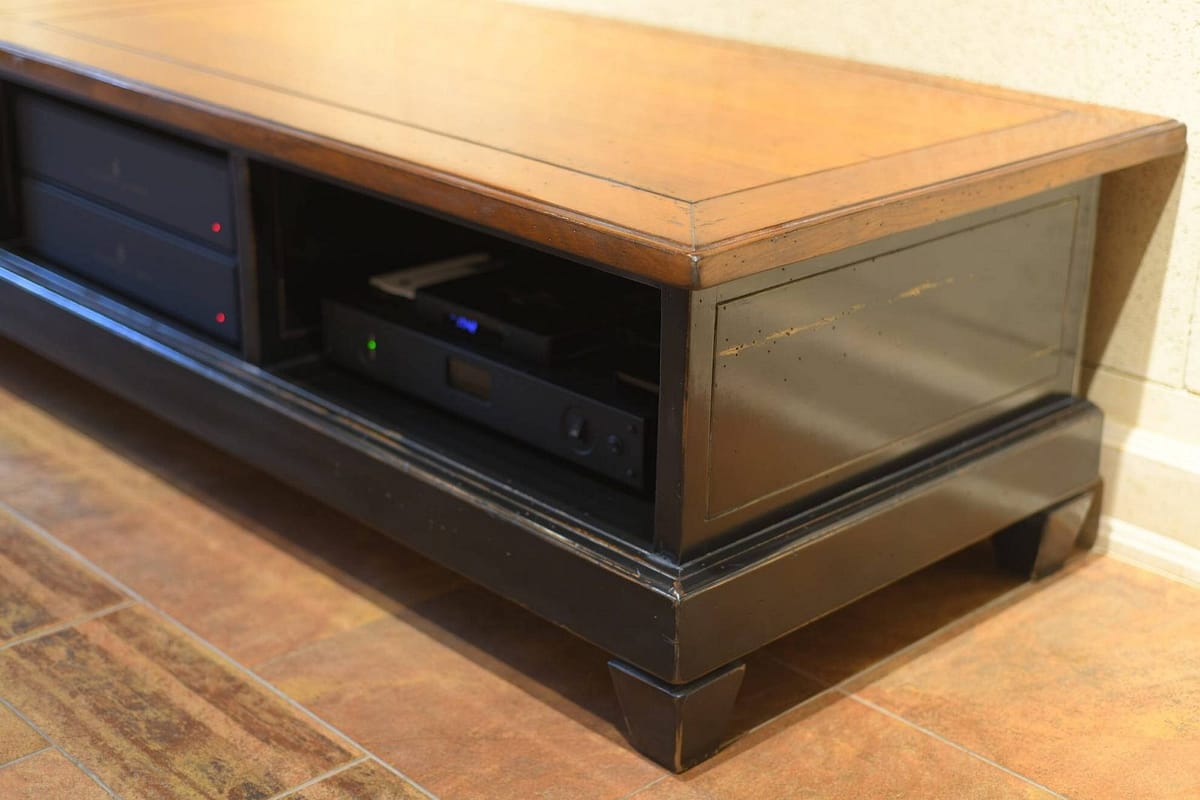 TV stand made of natural wood in vintage style