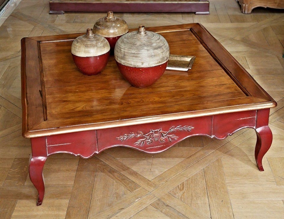 wooden coffee table in the old French style